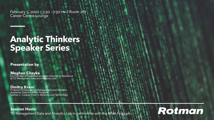 Analytic Thinkers Speaker Series poster for Meghan Chayka