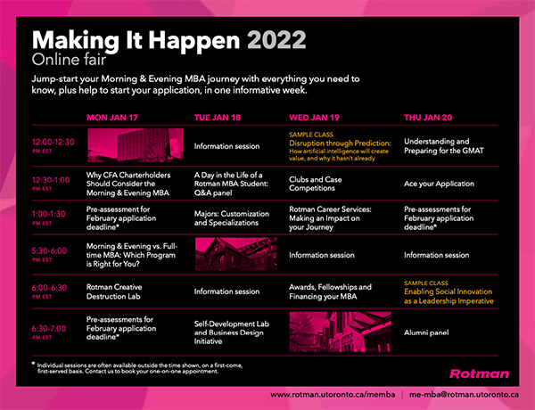 Making It Happen 2022 - events organized by date