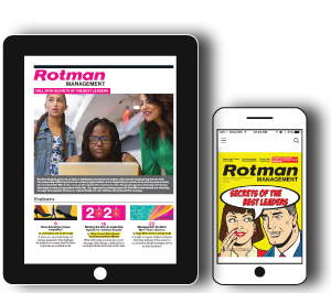 Graphic of Rotman Management Magazine on a phone and tablet